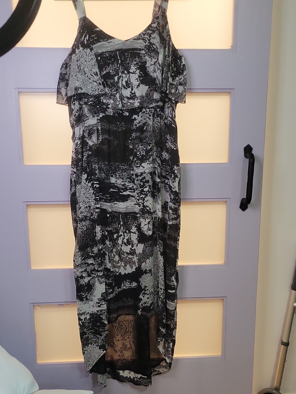 Black Rainn Black & Gray High-Low Printed Maxi Dress